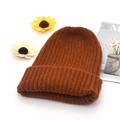 Brown ribbed knit beanie hat for women and men featuring a folded cuff warm winter style - Coffee