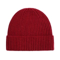 Detailed view of dark red ribbed knit texture on a warm winter beanie hat - One Size / Burgundy