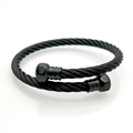 Minimalist black twisted cable cuff bracelet in durable stainless steel finish - Hex Head Bangle Black