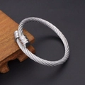 Unisex stainless steel cable wire bangle in silver finish with industrial chic style - Round End Bangle Silver