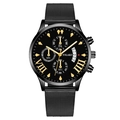 Montre homme YOLAKO noire avec bracelet en maille milanaise et chiffres romains dorés - Aiguille Dorée Cadran Noir Boîtier Noir Bracelet Noir