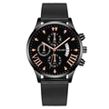 Montre à quartz YOLAKO pour homme en noir avec bracelet en maille et détails en or rose - Aiguille Or Rose Cadran Noir Boîtier Noir Bracelet Noir