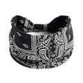 Bandeau de yoga élastique noir à motif paisley en coton large pour femmes sport - Noir Paisley (#4)
