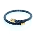 Punk style double-layer black steel cable open bangle with gold metal ends for men and women - Round End Bangle Black-Gold