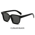 Classic square black sunglasses for women and men with dark grey lenses and wide frames - Black Frame Black Grey Lens