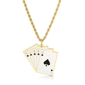 Goldene Royal Flush Poker Kette mit Zirkonia-Spaten 10 J Q K A und Kordelkette - Gold Emaille Pik Royal Flush Anhänger (KP94055)