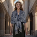 Scialle jacquard bohémien con motivo paisley blu e frange da donna stile vintage - Blu Motivo Rétro
