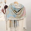 Detailed close-up of premium paisley pattern scarf with soft fringe edges and high-end texture - Multi-color Cotton Feel (T494-02)