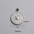 Detailed macro view of 25mm silver Cancer zodiac pendant with engraved crab and text - Cancer Zodiac Sign Pendant (P00054S)