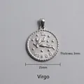 Detail of 25mm Virgo zodiac pendant with 3mm thickness and engraved relief design - Virgo Zodiac Sign Pendant (P00056S)