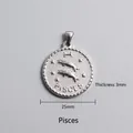 Macro detail of Pisces zodiac pendant showing 25mm diameter and 3mm thickness measurement - Pisces Zodiac Sign Pendant (P00062S)