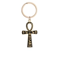 Dettaglio del portachiavi a croce Ankh oro e nero con incisioni di simboli egizi - Nero Con Geroglifici Oro (Portachiavi Ankh D)