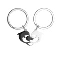 Porte-clés dauphin en forme de cœur pour couples en acier inoxydable bicolore - Paire de Dauphins Noir et Argent