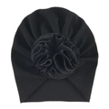 Dettaglio di un turbante nero per neonati in maglia con grande fiore 3D decorativo - Taglia unica / N. 1 Nero