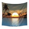 Bohemian tropical sunset tapestry featuring palm tree silhouettes and golden sea - 73X95CM / Golden Sunset Palms (GT200133)/Brushed Fabric