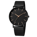 Minimalist black quartz watch with rose gold markers and black mesh steel strap - Rose Gold Hand Black Dial Black Case Black Strap
