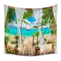 Bohemian style rectangular tapestry featuring a tropical beach and palm trees view - 73X95CM / Sailboat Deck Path (GT200160)/Brushed Fabric