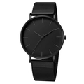 Orologio al quarzo nero minimalista con cinturino in maglia di acciaio inossidabile - Lancetta Nera Quadrante Nero Cassa Nera Cinturino Nero