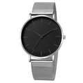 Minimalist quartz watch for men with black matte dial and silver mesh steel strap - Black Hand Black Dial Silver Case Silver Strap
