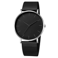 Minimalist quartz watch featuring a black dial, silver bezel, and black mesh steel strap - Black Hand Black Dial Silver Case Black Strap