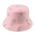 Cappello da pescatore in cotone rosa con stampa a farfalla, parte superiore piatta e tesa larga - 58cm / Rosa