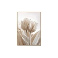 Nordic tulip flower art print in cream color with a natural wood frame for wall decor - Style C