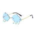 Blue cloud-shaped rimless sunglasses with gold frames and dangling waterdrop charms - Gold Frame Transparent Blue Lens
