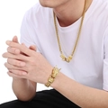 Detail of gold dragon-shaped chain necklace and bracelet set on a male model - Style 2 Gold / Bracelet 22cm