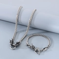 Conjunto de collar y pulsera de cadena de hueso de dragón en acero inoxidable plateado - Estilo A / Color Acero