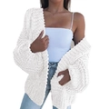 Close-up of white chunky knit texture on oversized mohair cardigan for women - S / White