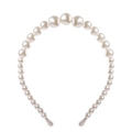 Elegant white faux pearl headband with gradient sizing on a classic vintage tiara - 648202 Three Large Pearls Style (27g)