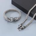 Conjunto cadena de hueso de dragón 6mm estilo rock con pulsera y collar de acero inox - Pulsera 21CM / Color Acero