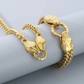 Cadena de hueso de dragón de 6mm estilo rock con cierres dobles de cabeza de serpiente - Collar 45cm / Dorado