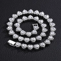 Detail of silver heart links with clear zircon stones and pavé crystals on black leather - 18 Inch (45cm) Necklace / Silver