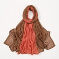 Brown and coral dual-tone lightweight crinkled cotton linen scarf for women - 4# Light Coffee + Pink