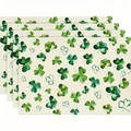 Détail de quatre sets de table en lin avec motifs trèfle pour la Saint-Patrick - Design Trèfle Aquarelle (2) / 30x45cm