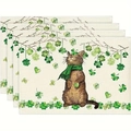 Lot de 4 sets de table en lin avec trèfles de la Saint-Patrick et motifs de chat brun - Design Chat avec Écharpe (4) / 30x45cm