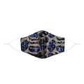 Detail of leopard print sequins on breathable mesh fabric with adjustable ear straps - Blue Leopard