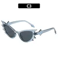 Y2K batwing cat-eye sunglasses with translucent blue frame and jagged edge design - Transparent Grey Frame Grey Lens