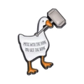 Épingle en émail d'oie tenant Mjölnir avec texte Mess With The Honk You Get The Bonk - Oie avec marteau
