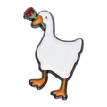 Épingle en émail canard blanc avec rose rouge, bec orange et détails de pattes fines - Oie avec rose