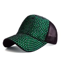 Detail of black trucker cap featuring dense green rhinestones and breathable mesh - Adjustable / Black/Green Zirconia
