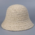 Close-up of the detailed handmade woven texture on a cream summer straw hat - Beige / M(56-58cm)