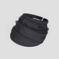 Elegant black pleated organza headband with tiered texture on a minimalist grey background - Black