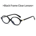 Classic black oval frame glasses with clear lenses and golden square rivet accents - Black Frame Clear Lenses