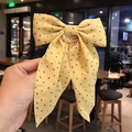 Lazo para el pelo amarillo con lunares y cintas largas de estilo japonés elegante - Amarillo con lunares
