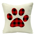 Christmas linen throw pillow with red and black buffalo plaid dog paw print pattern - Plaid Paw Print (YMD34-23)