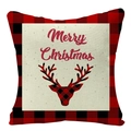 Weihnachtskissenbezug mit rot-schwarzem Hirschkopf und Merry Christmas Aufdruck - Kariertes Rentierkopf-Muster (YMD34-3)