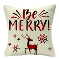 Christmas linen pillowcase featuring a red buffalo plaid deer and Be Merry text - Plaid Deer and Snowflakes (YMD34-20)