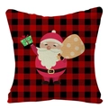 Christmas pillowcase with red black plaid pattern and cartoon Santa Claus holding gifts - Plaid Background Santa (YMD34-29)